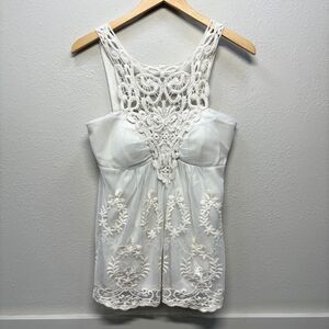 Boston Proper Ivory Lace Crochet Floral Baby Doll Sleeveless Top Women's Sz S